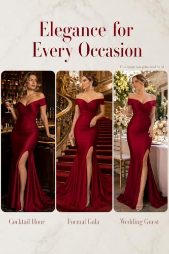Image of Fooullaide Women Sexy Off Shoulder Elegant V Neck Wrap Formal Evening Gowns