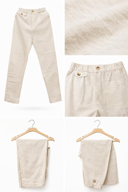 Image of Men's Linen Blend Cord Set Loungewear | Lightweight Breathable Summer Co-ord Set | Relaxed Fit Shirt & Elastic Waist Pants | Comfortable Travel, Beach & Casual Lounge Wear| S-2XL |