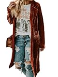 TIAFORD Women Velvet Long Cardigan Solid Long Sleeve Jacket Open Front Cardigan Wind Coat with Pockets Loose Outerwear