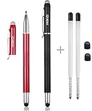 MeKo® 2Pcs [3 in 1 Series] Stylus pen ** MICRO FIBER TIP(replaceable) + RUBBER TIP(replaceable) + FINE BALL PEN(refillable) ** for ALL Capacitive Touch Screen Smartphones ,Tablets, PC - Extras 2 rubber tips +2 Refill ink - (Red&Black)