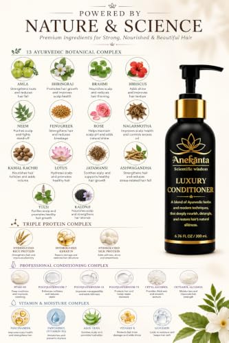 Image of Anekanta Luxury Keratin Protein Conditioner for Dry, Frizzy & Damaged Hair | Sulfate Free Hair Conditioner with Triple Protein Complex, 13 Ayurvedic Herbs, Deep Nourishment, Frizz Control & Damage Repair | Salon Quality | 200 ml