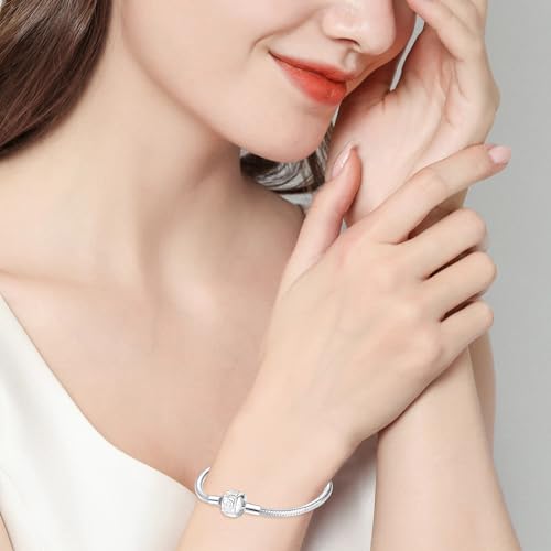 925 Sterling Silver Snake Chain Bracelet, compatible with Pandora charm beads, women's silver jewelry, ideal gift for Valentine's Day, Mother's Day, birthdays and Christmas.SL13