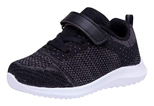 Zoneyue Boys Girls Low Top Buckled Tennis Skate Shoes Bungee Straps Flat Sneakers (Toddler/Little Kid/Big Kid)(7 M US Toddler,Black/White-3)