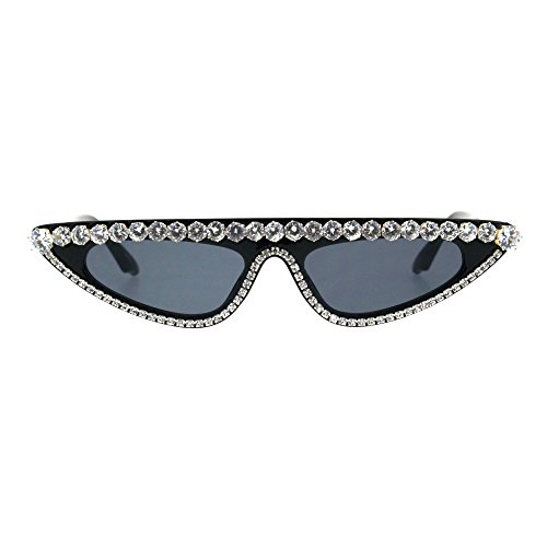 Womens Large Rhinestone Bling Flat Top Narrow Cat Eye Goth Sunglasses