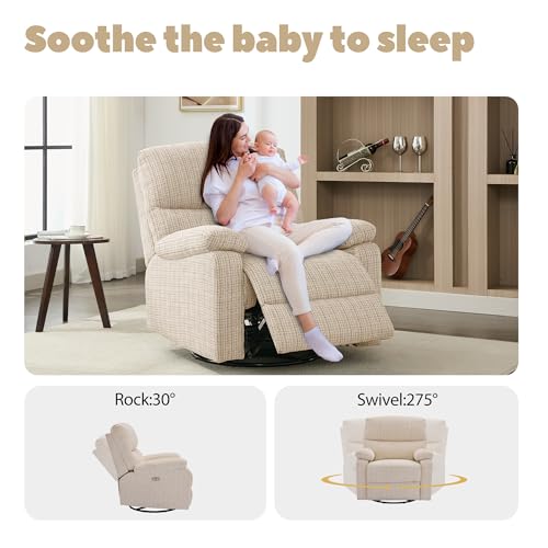 Sillón giratorio reclinable beige textil miniatura 4