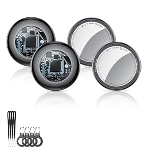 Paquete de 4 etiquetas de rastreador de aire (certificado Apple MFi), paquete de 4 unidades (solo iOS), rastreador Bluetooth Tukio para Apple Find My, batería reemplazable, buscador de llaves y