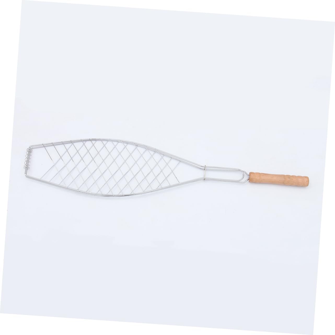 4pcs Fish Grill Clip Wooden Handle Non-stick Bbq Net for Outdoor Barbecue Camping and Picnic Grilled Basket for Fish
