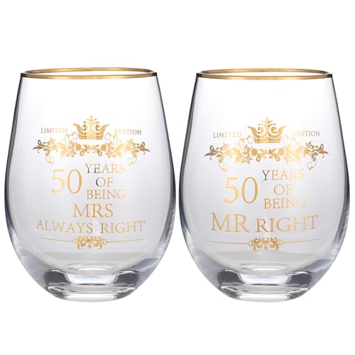 Set of 2 50th Wedding Engagement Anniversary Tumblers Gifts Wine Glasses Mr Right Mrs Always Right 50 Years Anniversary Cups Present for Couples Parents by COFOZA - Used condition - CA$19.14