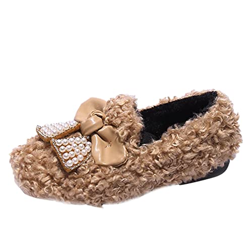sfdgfhyf Toddler House Shoes Winter Child Boots Boy Girls Cotton Shoes Flat Bottom Non Slip Solid Color Pearl Bow Plush