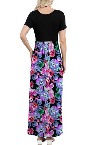 Image of EUOVMY Women's Short Sleeve Loose Plain Maxi Dresses Casual Vacation Long Dresses with Pockets