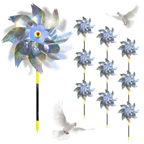 Molino de Viento Reflectante, 10 Piezas Molinillo de Viento Ahuyenta Pajaros, Molinillos de Viento para Pajaros para Proteger Jardines, Huertos, Granjas, Techos