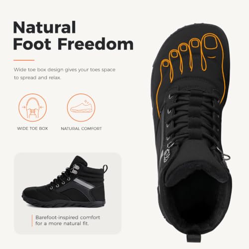 Image of Womens Mens Winter Barefoot Boots Warm Minimalist Wide Toe Box Snow Boots Zero Drop Sole Outdoor Water Resistant Ankle Booties