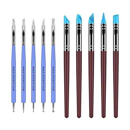 Ejiubas Clay Sculpting Tools Polymer Stylus Tool Set 5 X 2 Way Dotting Tool Modeling Clay 5 Pcs Rubber Brushes Wipe Out Tool Pottery Supplies Ceramics Tool Kit 10Pcs