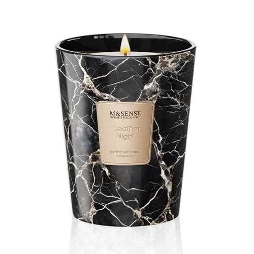Image of M&SENSE Leather Night Scented Soy Candle, 3 Wick Highly Scented 14.1 Oz 75H, Aromatherapy Christmas Gift for Women and Men