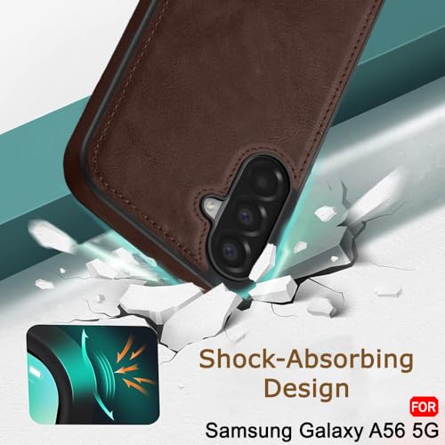 Image of TheGiftKart Genuine Leather Finish Back Cover Case for Samsung Galaxy A56 5G | Shockproof Design | Raised Edges for Camera & Screen Protection | Stunning Minimalist Case Cover for Samsung A56 (Brown)