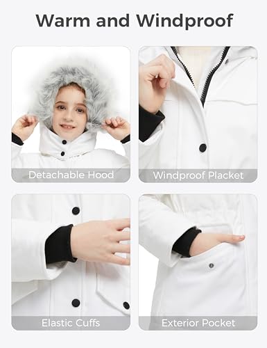 Image of Wantdo Girls' Long Winter Coat Waterproof Puffer Jacket Warm Parka Hooded