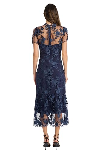Maggy London Floral Embroidered Midi Women, High Neck Summer Cocktail & Wedding Guest Dress3