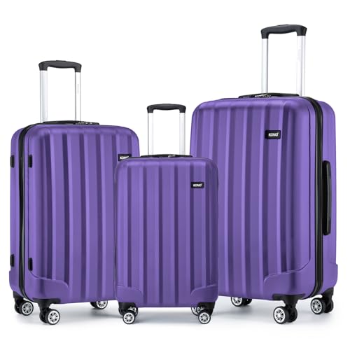 Kono 3 Pcs Luggage Set Hard Shell Suitcase Light Weight ABS+PC 4 Spinner Wheels Business Trip Trolley Case 19/24/28 Inch (Purple Set)