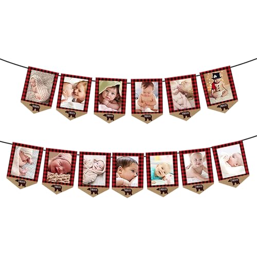 Lumberjack 1st Birthday Photo Banner Lumberjack Baby Monthly Photo Prop Buffalo Plaid Camping Bunting Garland Woodland Party Supplies Decorations