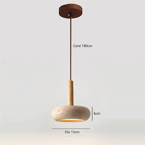 Miniatura 6 de Lámpara colgante japonesa Wabi-Sabi 3000K luz cálida LED lámpara colgante vintage amarillo travertino lámpara colgante con detalles de madera para
