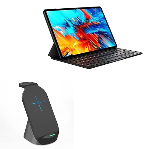 BoxWave Charger Compatible with Chuwi HiPad Max - Compact Wireless MultiCharge Stand (10W), Wireless Qi Stand Charger Watch Earbuds - Jet Black