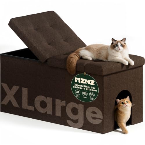 MZNZ 3-in-1 Cat Litter Box Enclosure Furniture, Cat Ottoman, XL, Coffee