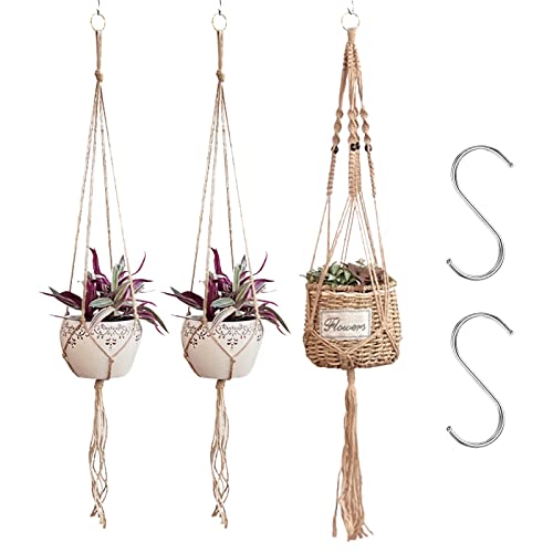 DKDDSSS 3 Pack Plant Hanger, Macrame Hanging Planter Pot Holder, Cotton Rope Flower Pot Hangers Basket