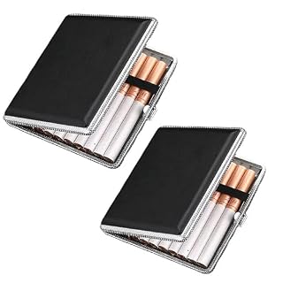 Pitilleras De Metal Y Cuero - Pack De 2 Cajas Para Cigarrillos Delgadas, Elegantes Y Portátiles | Capacidad 20 Unidades