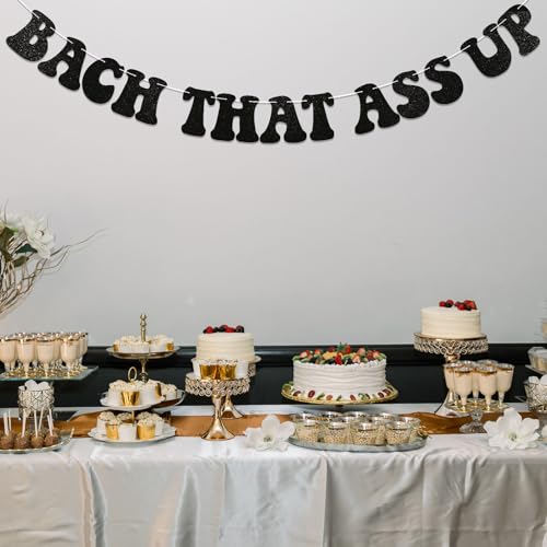 Image of Bach That Ass Up Banner, Pre-Strung, Bachelorette Party Decorations, Boujee Bachelorette Decorations Black Glitter