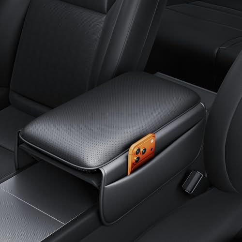 REEVAA 2025 Tesla Center Console Armrest Cover for New Model Y Juniper & Model 3 Highland, with 2 Storage Bags [High-Elastic, Non-Slip] Model 3 / Model Y (2025~2026) Accessories, Black