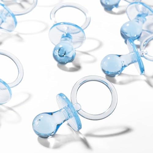 Pacifiers for Baby Shower Game, 36 Plastic Pacifiers for Baby Shower Decoration DIY, Large Size Baby Shower Pacifiers, Gender Reveal Party Table Scatter/Hunt Baby Shower Game Props(Blue, 2.75 in)