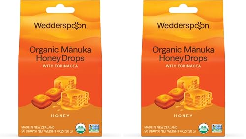 Image of Wedderspoon Organic Manuka Honey-Drops & Echinacea, 20 Count | Genuine New Zealand-Honey | Perfect Remedy for Dry Throats (Pack of 2)