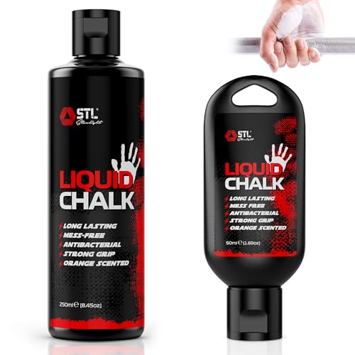 STEELIGHT Tiza líquida – Levantamiento de pesas, gimnasio, escalada en roca, roca corporal, gimnasia, agarre de bastón de calistenia, tiza de agarre fuerte para manos secas (50 ml + 250 ml)