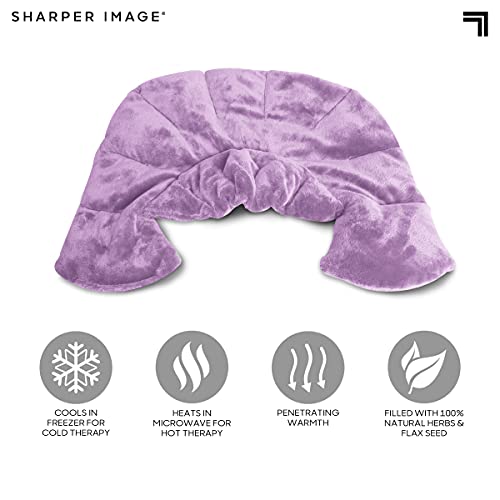 Sharper Image Heated Neck & Shoulder Wrap - Microwavable Warm & Cooling Plush Pad, Scented Aromatherapy (100% Natural Lavender & Herb Spa Blend), Pain Tension Headache Relief Therapy, Gift for Women