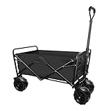 Folding Beach Wagon Cart for Groceries Heavy Duty Collapsible Outdoor Camping Garden Cart with All Terrain Big Wheels & Adjustable Handle
