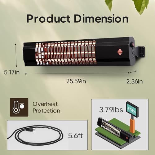Sundate Wall-Mounted Electric Heater, Outdoor Heater For 1500W, 1S Heating Carbon Fiber Tube Wall Heater, Ip65 Waterproof Patio Heater thumb #2