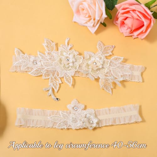 2 Pcs Wedding Garter for Bride Lace Flower Garters Leg Garter Set Bride Accessories3