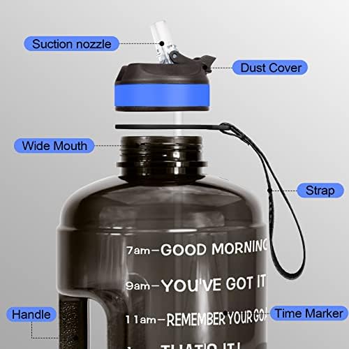 QuiFit Motivational Gallon Water Bottle - with Straw & Time Marker BPA Free Large Reusable Sport Water Jug with Handle for Fitness Outdoor Enthusiasts Leak-Proof(Black,1 gallon) - 4