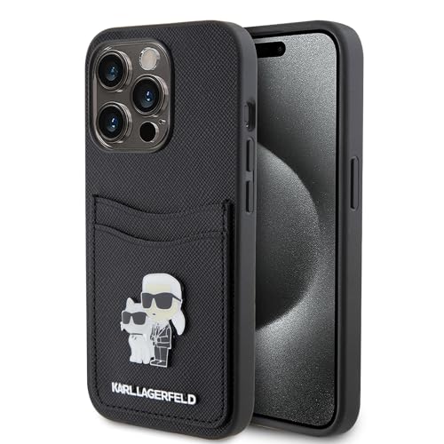 CG MOBILE Karl Lagerfeld Coque Saffiano avec Fente pour Carte pour iPhone 15 Pro (Noir)