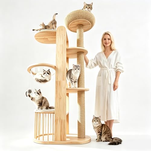 190cm Katzenbaum Groß Kratzbaum Grosse Katzen Stabil XXL Katzenkratzbaum Holz mit Dicke Stämme Atmungsaktivem Katzenbett und Spiel- & Ruhezone
