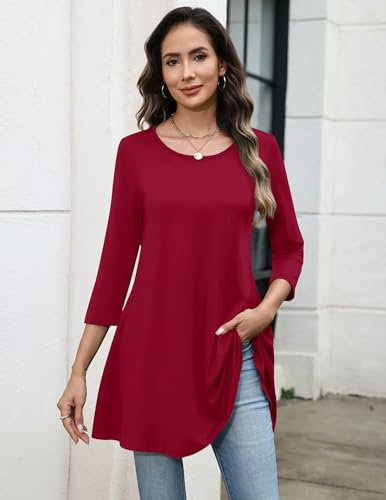 Image of Zeagoo Women Tops 3 /4 Sleeve Dressy Casual Plus Size Tunics Loose Blouses