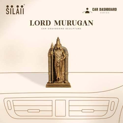 Image of SILAII Lord Murugan Car Dashboard Idol - 4 Inch | Antique Bronze Murugan Idol | God Idol for Home, Office & Pooja Room | Ideal for Gifting