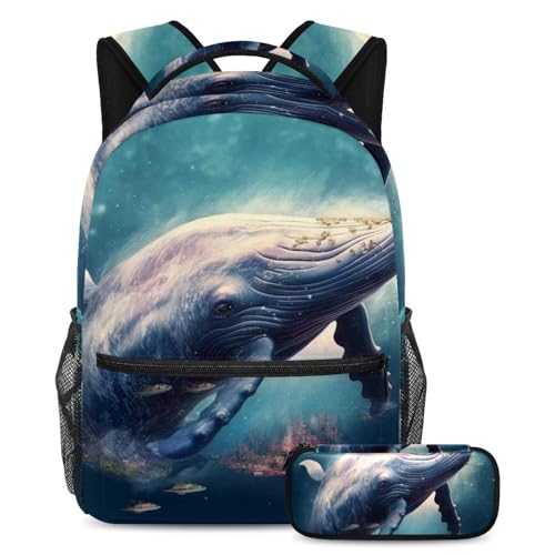 Cartables de grande capacité pour les étudiants et les voyages motif baleine océan