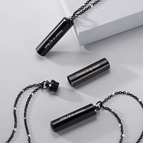 3 Pack Urn Necklace for Ashes Memorial Cremation Jewelry for Ashes, Cylinder Urn Locket for Ashes Stainless Steel Urns Pendant Keepsake Jewelry with Words: Forever in my heart & Funnel Kit & Bag3