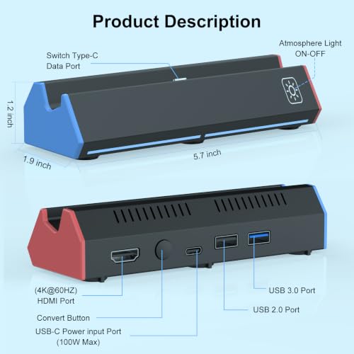 Image of iPLYGAM Switch 2 Dock Station for Nintendo Switch 2 with 4K 120Hz HDMI | Portable Switch 2 TV Docking Station for Nintendo Switch 2 Official Replacement