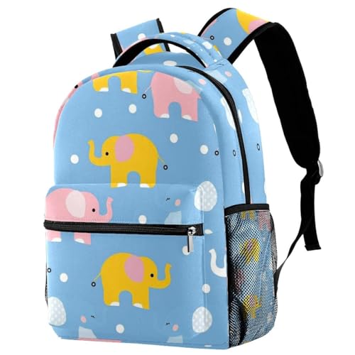 Cartable avec porte-bouteille et motif éléphant mignon, sac à dos multicolore ajustable