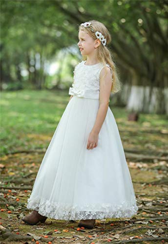 Bow Dream 3D Flower Girl's Dress Tulle Full Length Wedding Junior Bridesmaid Evening Formal Gown3