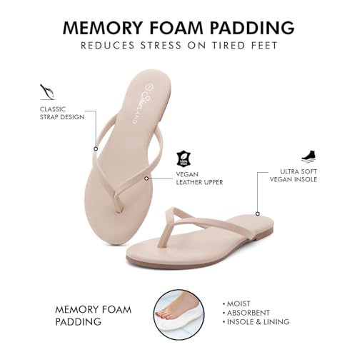Image of Shoe Land Thong Flip Flops for Women, Memory Foam Flat Sandals, Lightweight Summer Slides, Non Slip Comfort Sandals for Beach, Travel and Everyday Wear
