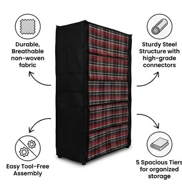 Bluevista Shoe Rack Fabric Cover Only for 5 Layer Rack | Dustproof Flap Cover| Replacement Washable | Portable Shoe Organizer cover only for 5 shelf (Red) 2