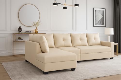 Image of SOCOZI Oriana 6 Seater LHS L Shape Sofa Set | Soft Velvet Suede Fabric | Modern Design | Plush Comfort Cushions for Living Room (Cream)